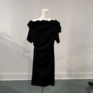 Xscape Black Ruffled Crepe Off-Shoulder Little Black Dress